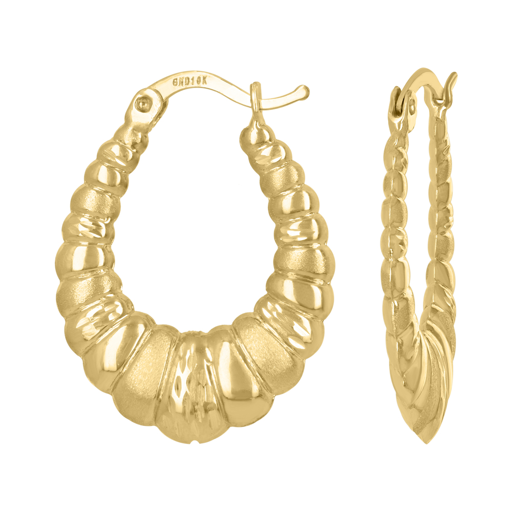 10kt 10k Yellow Gold Womens Brushed Ribbed Oval Hoop Earrings